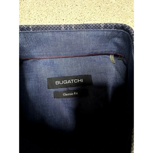 Bugatchi men's plaid long sleeve button down shirt blue and white Size Medium - Picture 4 of 7